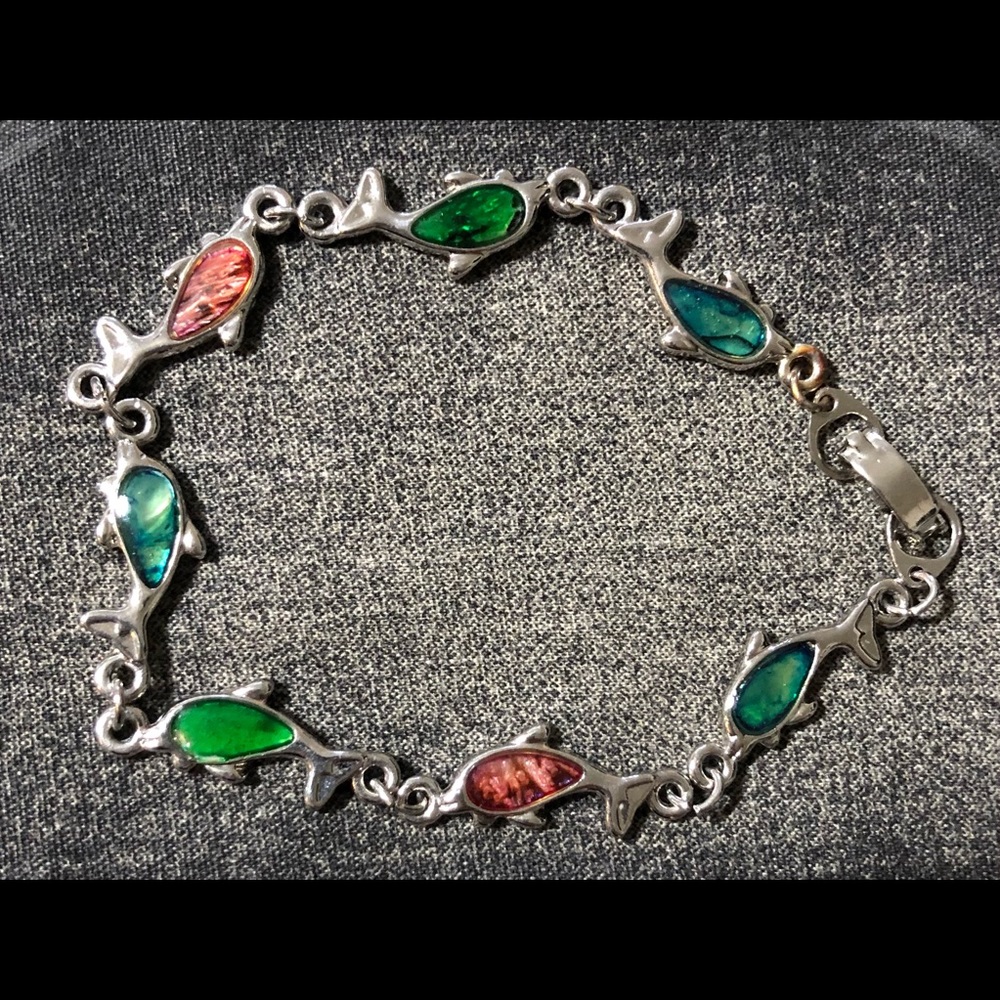 Silver Abalone Shell Dolphin Link Bracelet